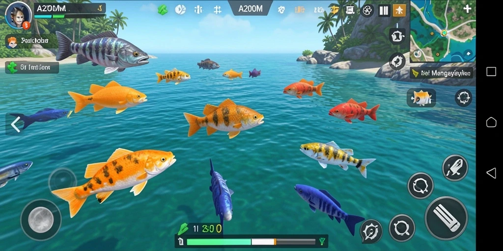 Tampilan gameplay seru A200M saat menembak ikan.