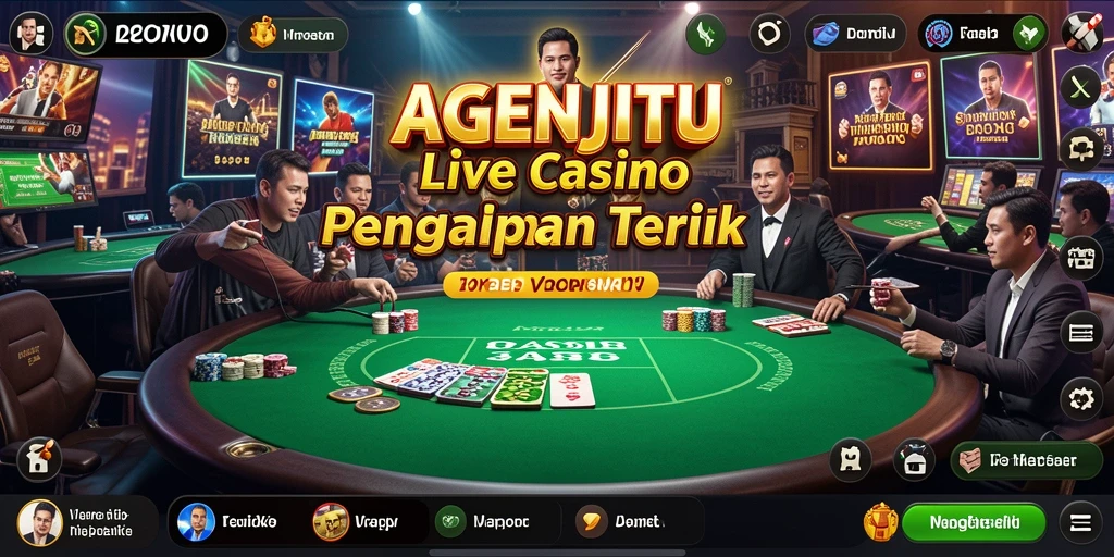 Screenshot AGENJITU menampilkan dealer yang sedang memandu permainan live casino.