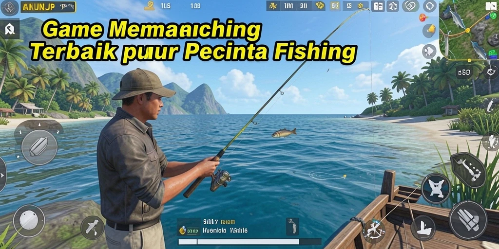Tampilan gameplay AKUNJP yang menampilkan aksi memancing yang seru.