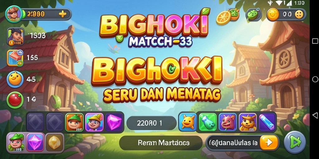 Screenshot gameplay BIGHOKI menampilkan aksi seru permainan Match-3.
