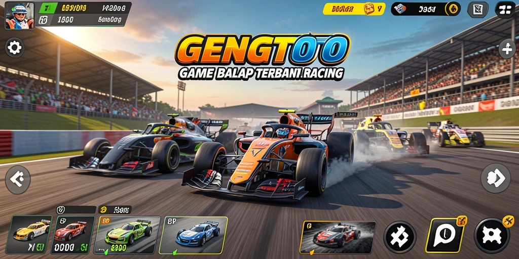 Gameplay <strong>GENGTOTO</strong> menampilkan balapan mendebarkan di trek yang indah.