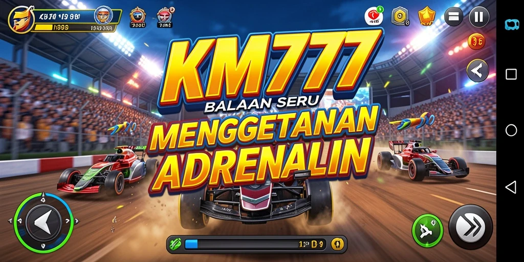 Screenshot menunjukkan momen balapan yang seru di KM777.