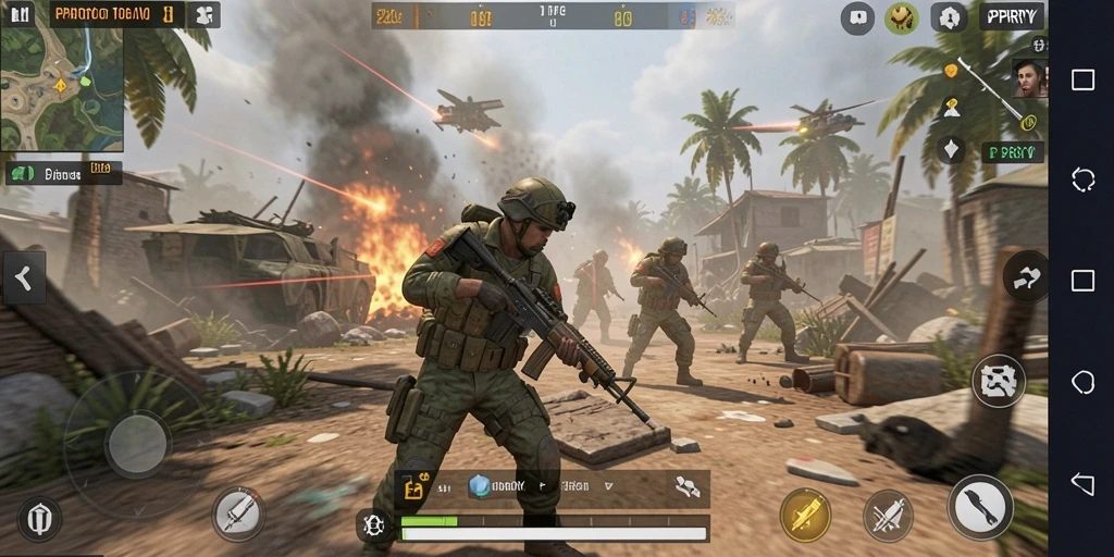 Screenshot gameplay PPRRYY menampilkan aksi menegangkan di medan perang.