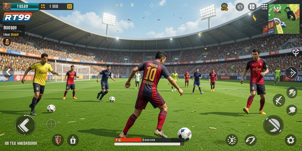 Screenshot utama RT99 menampilkan aksi gameplay olahraga yang seru.
